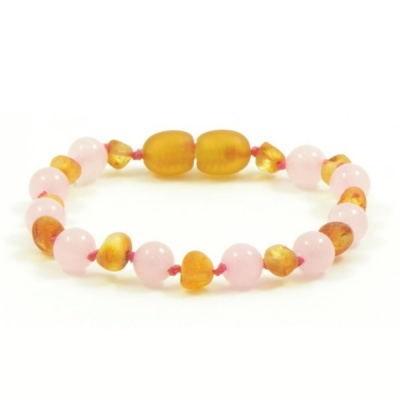 Unpolished Honey Amber and Rose Quartz Mix Bracelet / Anklet